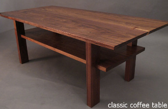 Our Classic Coffee Table in solid walnut- a mid century modern furniture design perfect for small spaces like apartments and condos. Fine furniture