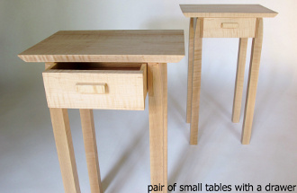 A pair of narrow tables with a drawer- handmade solid wood tables for a narrow nightstand or small end tables. Perfect for small spaces