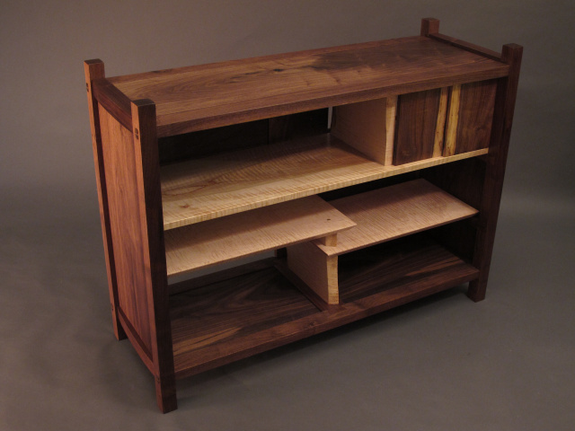 TV console cabinet, media console cabinet, bookcase, display, mid century modern wood furniture. Handmade custom wood furniture